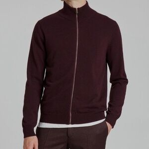 Paul Smith Maroon 100% Merino Wool Zip Cardigan